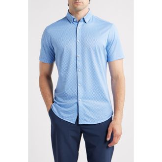 Mizzen+Main Halyard Trim Fit Dot Short Sleeve Button-Up Shirt in Provence Enlarged Dot at Nordstrom, Size Xx-Large