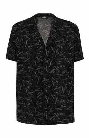 Balmain Pyjama Shirt With All-Over Balmain Label Print in Black at Nordstrom, Size 50 It