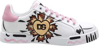 Dolce & Gabbana Hand-Painted White Leather Sneaker