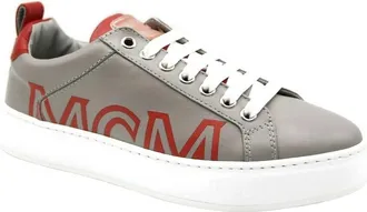 MCM Womens Grey Leather With Red Trim And Logo Low Top Sneaker (35 EU / 5 US)