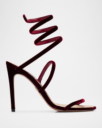 Rene Caovilla Cle Snake Spiral-Wrap Velvet Sandals