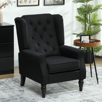 HOMCOM Accent Chair Wingback Armchair Retro Tufted Club Wood Fabric, Black