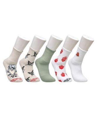Ed Hardy Fashion full cushion Mid Crew Sock 5-Pack in White Multi at Nordstrom