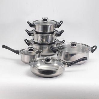 Trade Shop Trade Shop - Set Batteria Di Pentole 12pz In Acciaio Inox Ad Induzione Coperchi Con Valvola Sicurezza