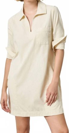 Lilla P Split Neck Collared Dress In Beige