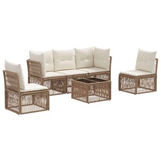 vidaXL Conjunto De Sof&aacute;s De Jard&iacute;n 6 Pcs Beige Rat&aacute;n Sint&eacute;tico Vidaxl