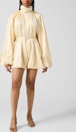 Rotate Womens Puff sleeves satin draped romper