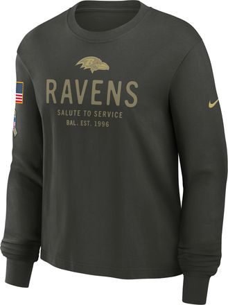 Nike Baltimore Ravens Salute to Service Sideline Nike Womens Dri-FIT NFL Long-Sleeve T-Shirt in Brown | 02GD3JGA23-MVY
