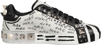 Dolce & Gabbana Black White Studded Low Top Sneakers Mens Shoes (Pre-Owned)