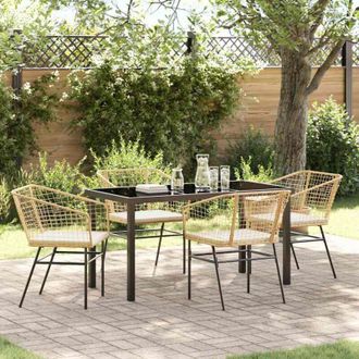 vidaXL Conjunto De Comedor De Jard&iacute;n 5 Pcs Marr&oacute;n Rat&aacute;n Sint&eacute;tico Vidaxl