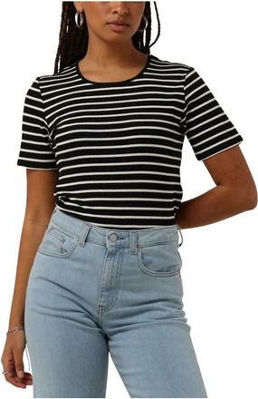 Another Label Elyne Stripe T-shirt S/S - Dames - Ronde hals truien - Zwart - XL - Katoen - Truien & Vesten