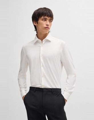 HUGO BOSS Mens Slim Fit Long Sleeve Shirt - White - Size: 17.75 inch