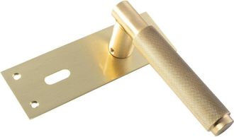 Loops PAIR Knurled Round Handle on Slim Lock Backplate 150 x 50mm Satin Brass