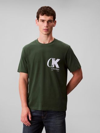 Calvin Klein T-Shirt CALVIN KLEIN SS 20S EU CK OVERLAP GRAPHIC TEE, Herren, Gr. XXL, gr&uuml;n (sycamore), Web, Obermaterial: 100% Baumwolle, unifarben, regular fit nor