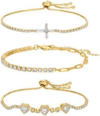 Eye Candy Los Angeles Mary CZ 3-Pack Assorted Bracelets in Gold at Nordstrom Rack