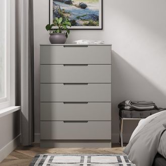 Lewis's Milan 5 Drawer Chest in Dusk Grey - Ready Assembled - Lewiss Home | TJ Hughes