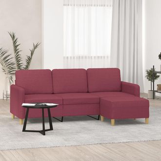 vidaXL Vidaxl - Sof&aacute; De 3 Plazas Con Taburete De Tela Rojo Tinto 180 Cm