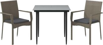 vidaXL Set Comedor Jard&iacute;n 3 Pzas Y Cojines Rat&aacute;n Sint&eacute;tico Negro Gris Vidaxl
