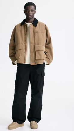 H&M Relaxed Fit Cotton Cargo Trousers in Black at Nordstrom, Size X-Small