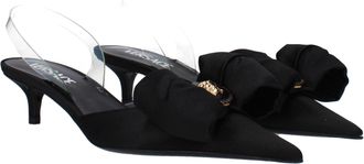 Versace Womens Black Satin Flat Sandals