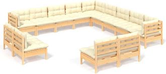 vidaXL Muebles De Jard&iacute;n 13 Pzas Y Cojines Madera Maciza De Pino Crema Vidaxl