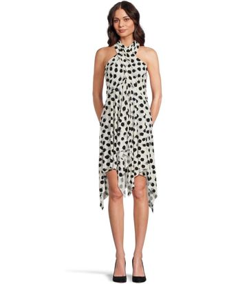 Norma Kamali Convertible Dress White Polka Dot Asymmetrical Hem JDM2413