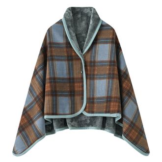 Generic Women Multiway Plaid Poncho Shawl Wrap Fleece Wearable Blanket Ultra Soft Sherpa Flannel Cape Checkered Fluffy Fleece Pajama Winter Warm Sleepwear Thi