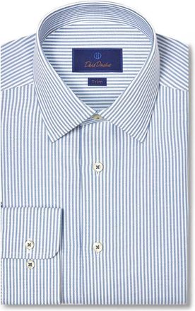 David Donahue Trim Fit Pinstripe Cotton & Cashmere Twill Dress Shirt in White/Blue at Nordstrom, Size 16.5 - 32