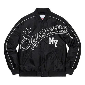 SUPREME Contrast Script Varsity Jacket Black White SUP-FW20-028
