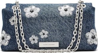 Marc Jacobs The Sequin Daisy Denim Dual Chain Wallet Cross Body Womens Handbags Vintage Indigo, Cotton/Denim