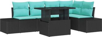 vidaXL Conjunto De Sof&aacute; De Jard&iacute;n 6 Uds. Negro Rat&aacute;n Sint&eacute;tico Vidaxl