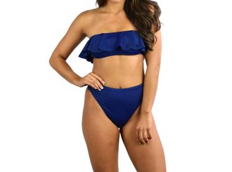 Milly Solid Ruffle Bandeau Bikini Top In Navy