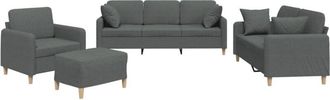 vidaXL Vidaxl - Juego De Sof&aacute;s Con Cojines 4 Piezas Tela Gris Oscuro