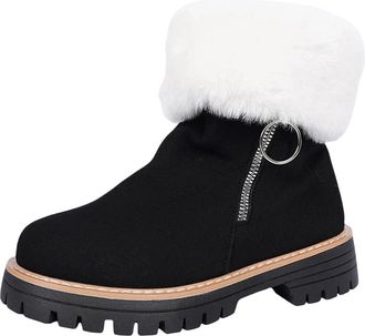 Generic Black Women Casual Short Boots with Solid Embellishment and Warm Design for Everyday Comfort and Slight Lift Perfect for Winter Fall