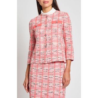Ming Wang Plaid Knit Jacket in Sunkist Coral/Multi at Nordstrom, Size X-Small