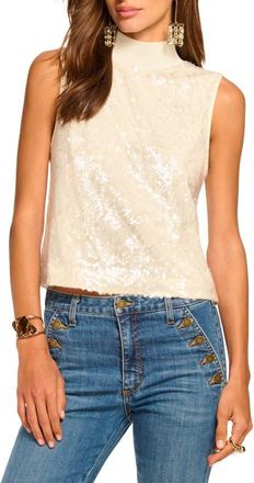Ramy Brook Cellina Sequin Sleeveless Top in Winter White Sequin at Nordstrom, Size Xx-Small