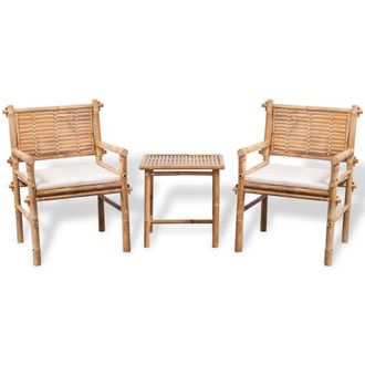 vidaXL Set Mesa Y Sillas Terraza 3 Pzas Con Cojines Bamb&uacute; Vidaxl