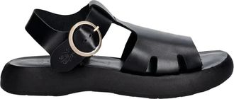 FLY London Bady Platte Sandaal - Dames - Sandalen - Zwart - 42 EU - Leer - Schoenen