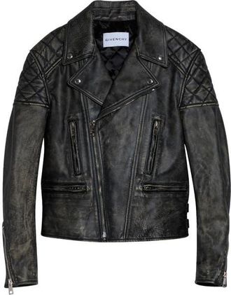 Givenchy Sunflower Back Leather Biker Jacket in Faded Black at Nordstrom, Size 50