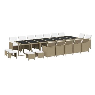 vidaXL Set Comedor De Jard&iacute;n 19 Pzas Con Cojines Rat&aacute;n Sint&eacute;tico Beige Vidaxl