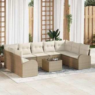 vidaXL Conjunto De Sof&aacute; De Jard&iacute;n 10 Pcs Beige, Blanco Polirat&aacute;n Vidaxl
