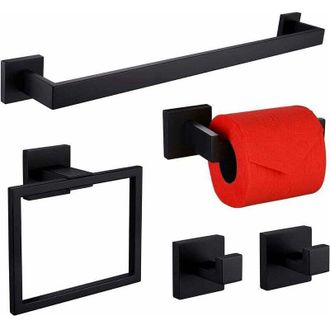 OEM Juego De Accesorios De Ba&ntilde;o De 5 Piezas, Negro Mate, 60 Cm, Toallero Individual Y 2 Ganchos Para Toallas, Montaje En Pared, Acero Inoxidable Sus 304 -
