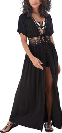 Lascana Womens Crochet Trim Cover Up in Black at Nordstrom, Size 12