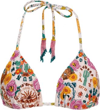 Agua Bendita Lolita Nopal Hand Embroidered Triangle Bikini Top in Ivory at Nordstrom, Size Large