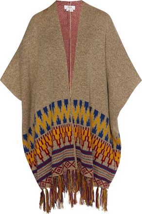 Usha Gebreide poncho Dames Lichtbeige veelkleurig