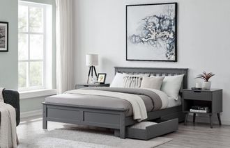 Furniturebox Azure Modern White Solid Pine King Bed + Windsor Mattress + 2 Drawers in Grey | Size: Double