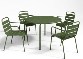 VENTE-UNIQUE.COM Conjunto de mesa y sillas para jard&iacute;n acero caqui