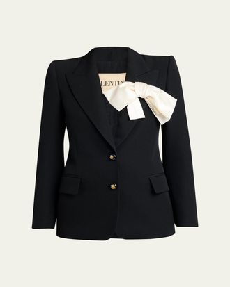 Valentino Garavani Silk Bow Single-Breasted Blazer Jacket