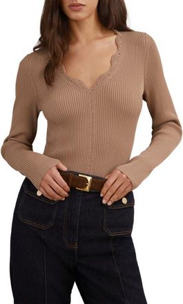Reiss Lara Lace Detail Rib Sweater in Taupe Neutral at Nordstrom, Size X-Large