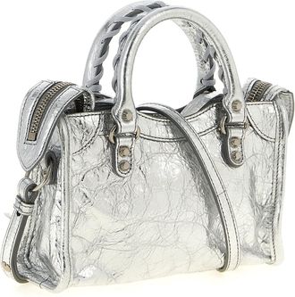 Balenciaga Womens Silver Lamb Leather Crossbody Bag